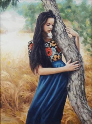 Portrait of a girl at a birch. Momotov Dmitrii