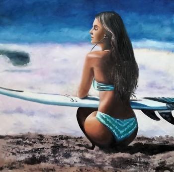 Girl with a surfboard. Vevers Christina