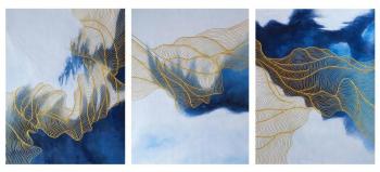 Golden threads of fate. Basic blue. Triptych. Gomes Liya
