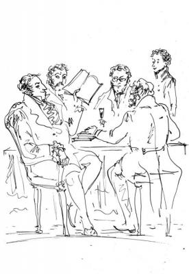 Alexander Pushkin at a meeting of the literary society. Shipitsova Elena