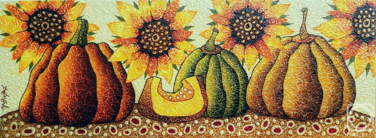 Davydov Oleg. Pumpkins in the sunflowers