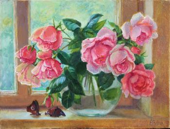 Painting Roses and butterflies. Shumakova Elena