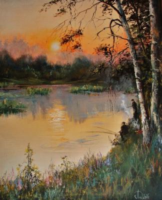 Morning on the river (Morning Sunrise In Oil). Lednev Alexsander