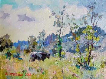 Kruglova Irina . Landscape with a cow