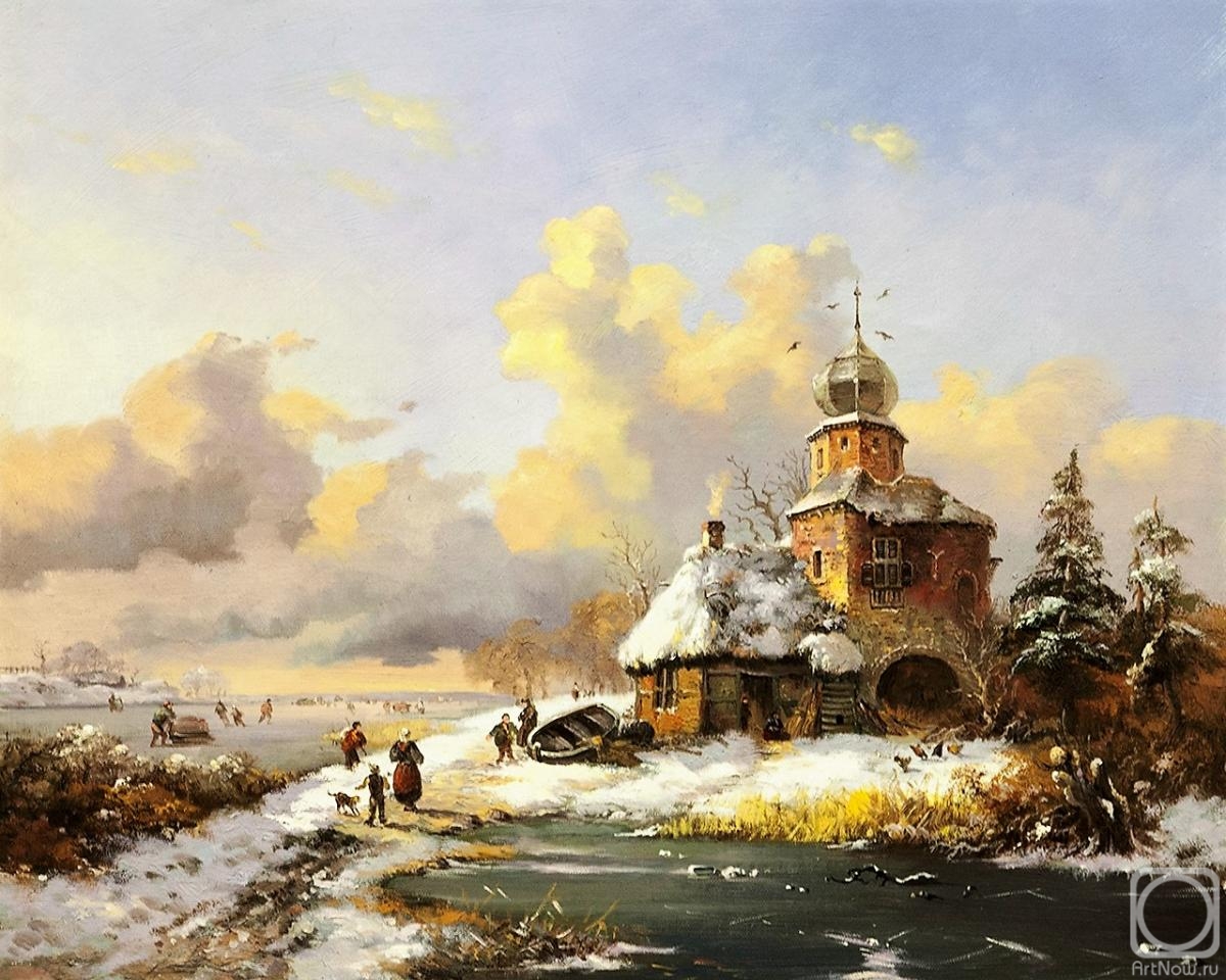 Kamskij Savelij. Copy of the painting Frederick Marinus of Kruseman. Winter landscape with fun on the ice of the frozen river