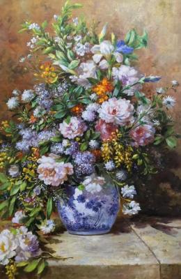 Copy of the painting by Pierre-Auguste Renoir. Still life with a large flower vase, 1866. Kamskij Savelij