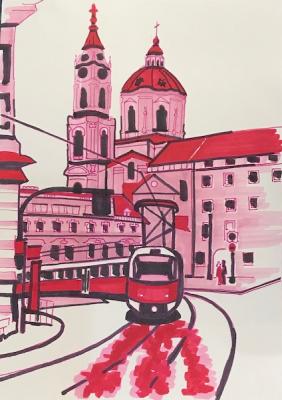 Red tram (sketch). Lukaneva Larissa