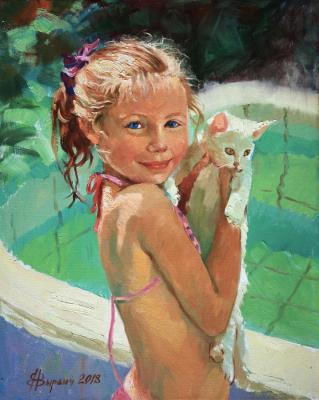 Girl with kitten. Vyrvich Valentin