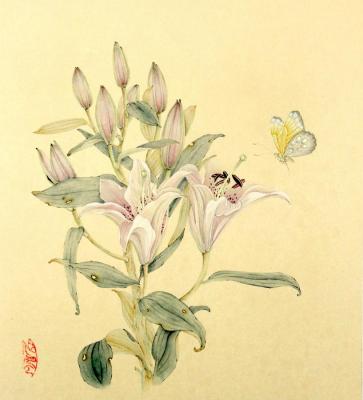 Lilies and butterfly