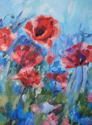 Poppies and cornflowers. Flowers (Buy An Oil Painting With Poppies). Adamovich Elena