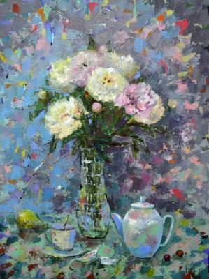 Peonies and white porcelain