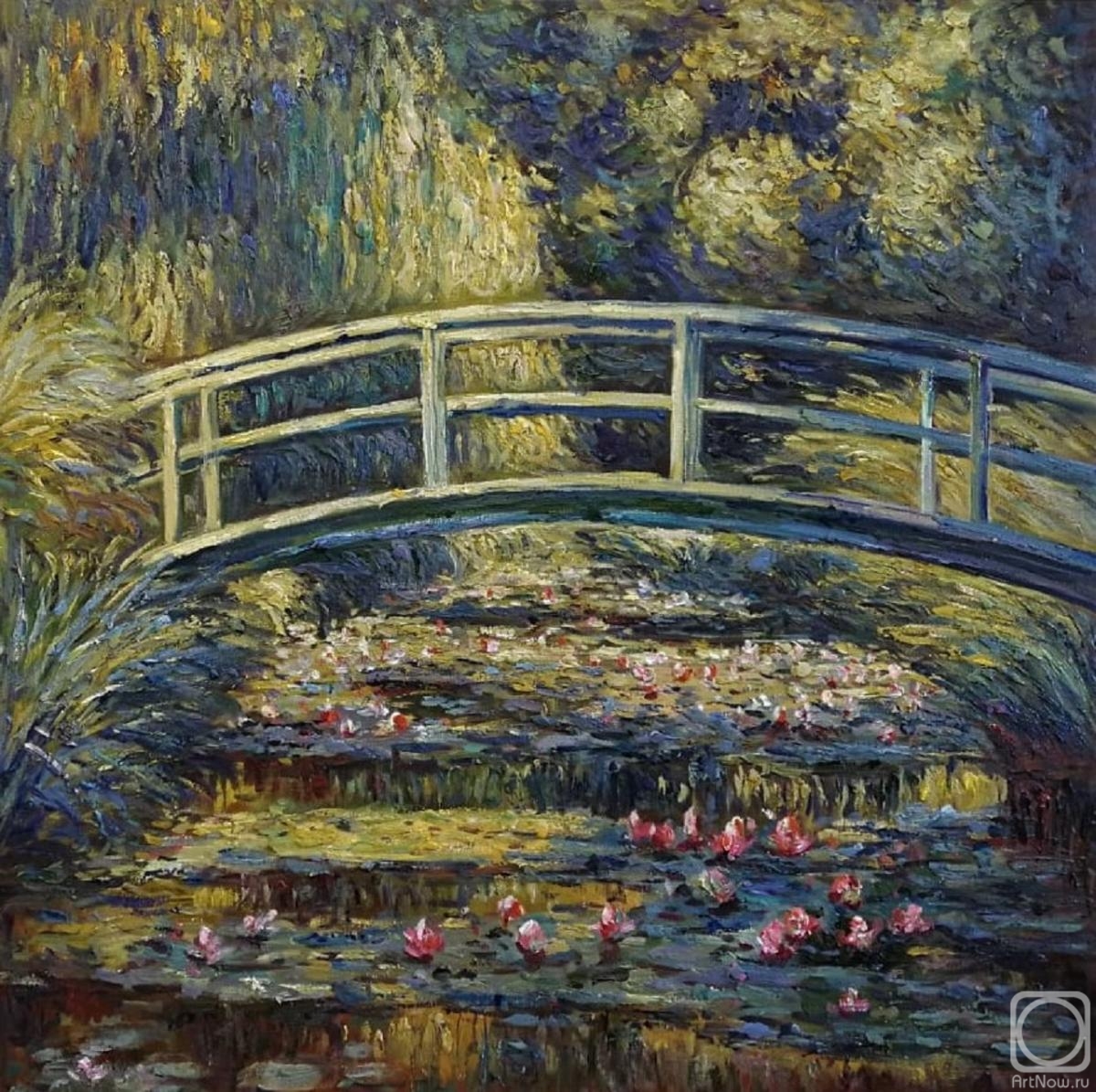 Kamskij Savelij. A copy of a Monet painting. Bridge by the pond with water lilies
