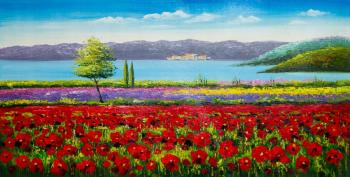Poppies and lavender in the background of the Bay. Vevers Christina