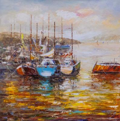 Boats in sunset Bay N3. Vevers Christina