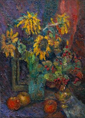 Sunflowers with a guelder-rose