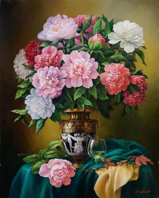 Peonies in an old antique vase