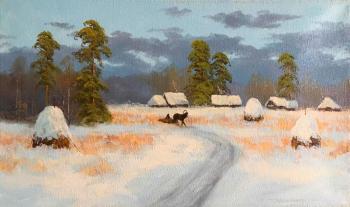 Painting Winter landscape, stacks. Lyamin Nikolay