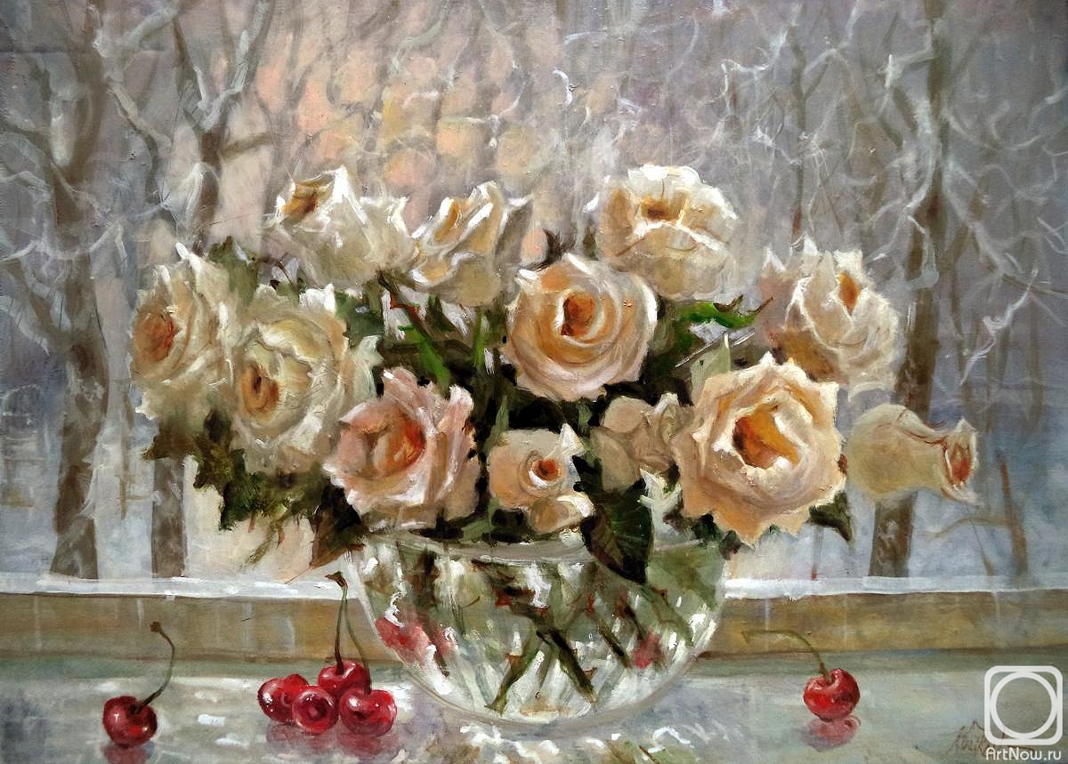 kulikov dmitrii. Roses on the winter window
