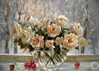 Roses on the winter window. kulikov dmitrii