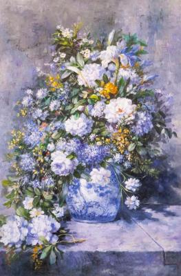 Copy of N2 painting by Pierre Auguste Renoir. Still life with a large flower vase, 1866. Kamskij Savelij