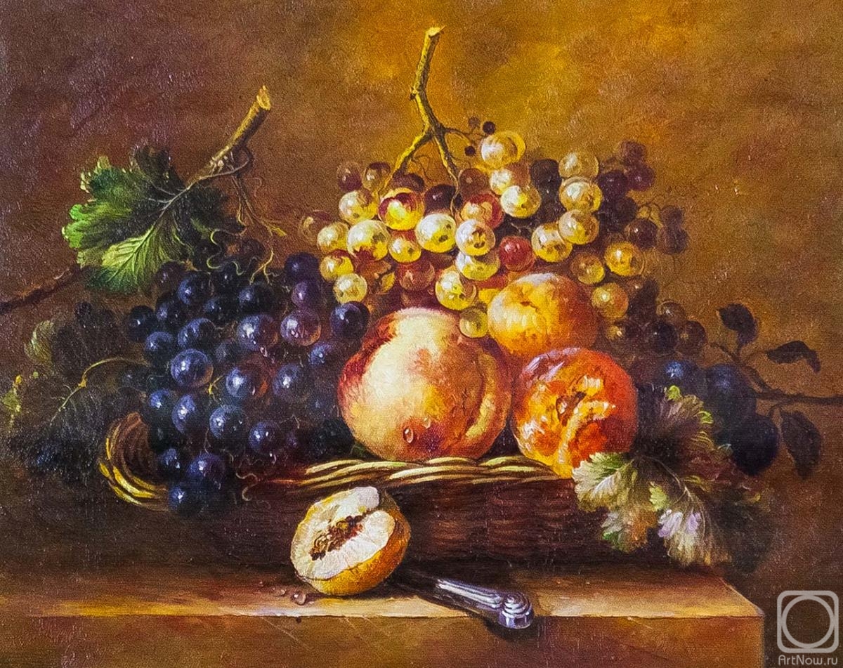 Kamskij Savelij. Copy of the painting by Adriana-Johanna Haanen. Still life with fruit in a basket and a knife