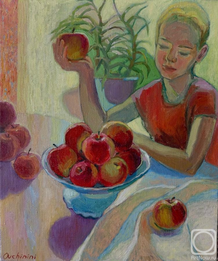 Девочка с яблоками картина