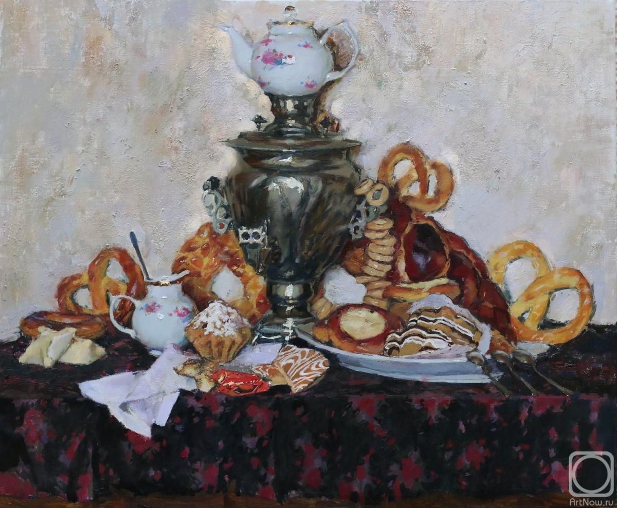 Grigorieva-Klimova Olga. Still life with a samovar