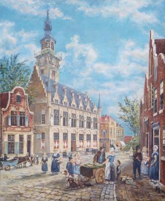 A cope of painting Christiaan Cornelis Dommelshuizen "The Town Hall in Veere". Zhukov Alexey