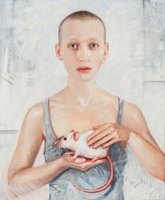 Portrait of a girl with a rat (Pet Rat). Lutokhina Ekaterina