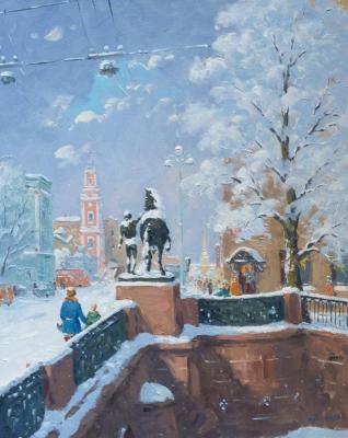 Anichkov bridge, view of the sculpture by Klodt. Alexandrovsky Alexander