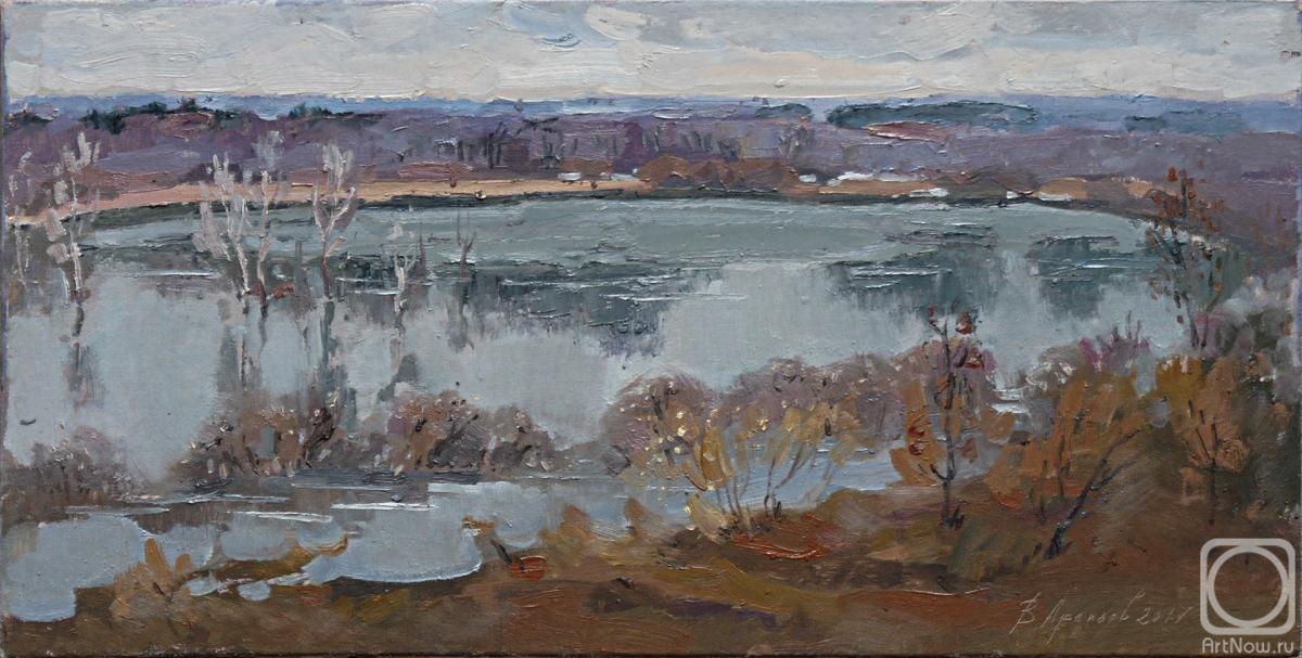Arepyev Vladimir. Grey water, snow, ice and pink spring
