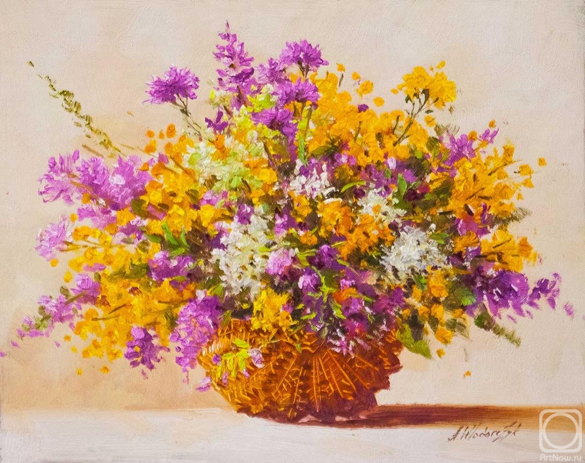 Vlodarchik Andjei. Bouquet of garden flowers in a basket