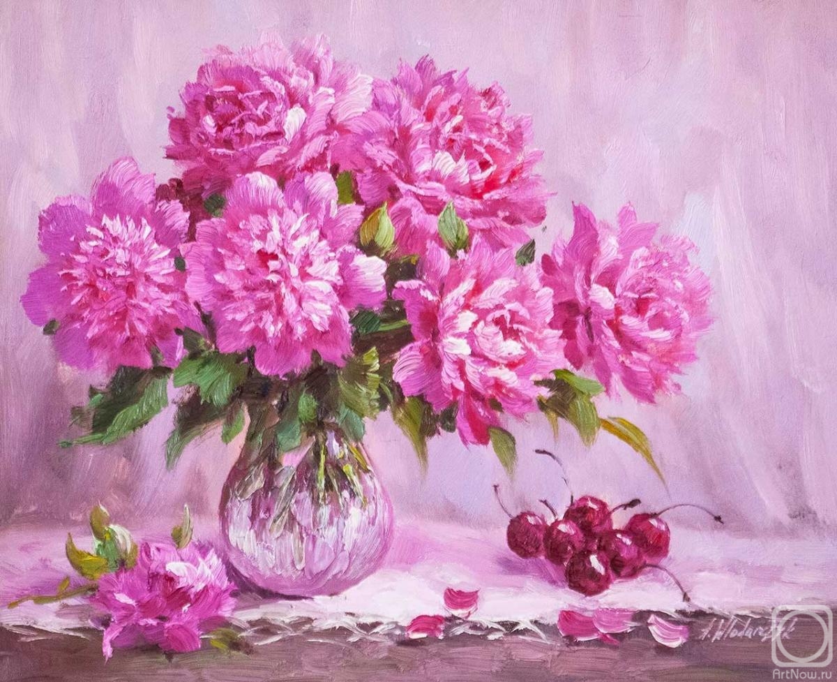 Vlodarchik Andjei. Bouquet of pink peonies and cherries