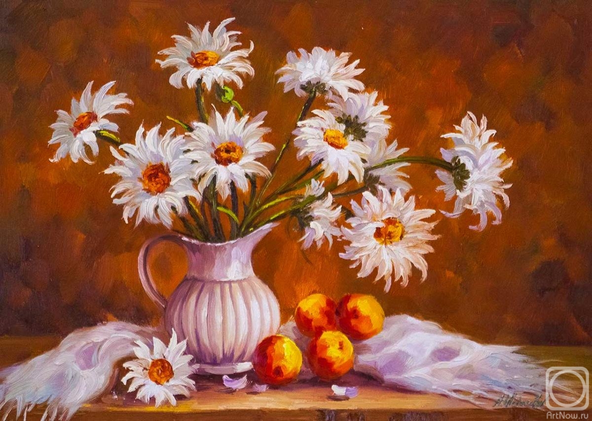 Vlodarchik Andjei. Still life with daisies and peaches