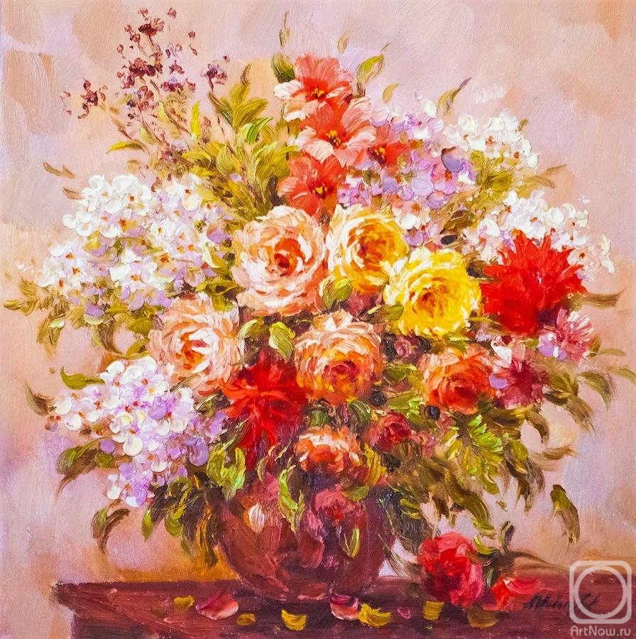 Vlodarchik Andjei. Bouquet of summer flowers in a glass vase