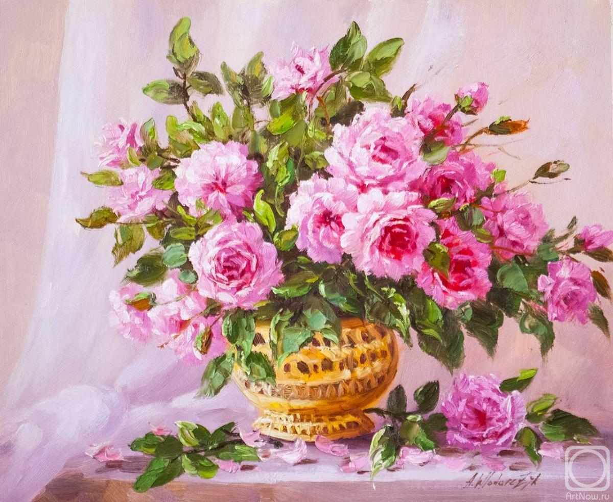 Vlodarchik Andjei. Bouquet of garden roses in a Golden vase