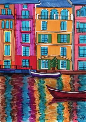Colorful houses (sketch). Lukaneva Larissa