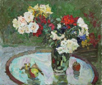 Still life with multi-colored roses