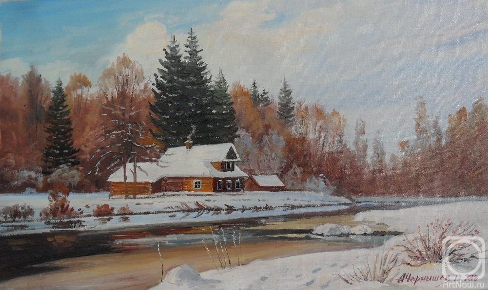 Chernyshev Andrei. Winter, house by the river