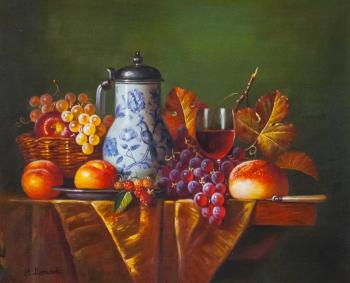 Still life with a jug of wine and fruit. Potapova Maria