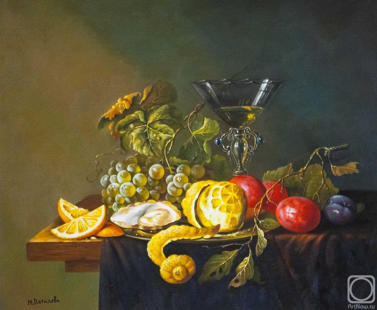 Potapova Maria. Copy of still life by Jan Davids de Hema. Still life with lemon, oysters and grapes