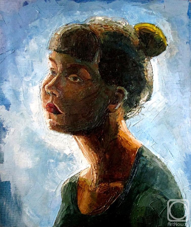 Chebotareva Lyubov. Self-portrait on blue background