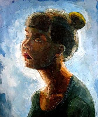Self-portrait on blue background. Chebotareva Lyubov