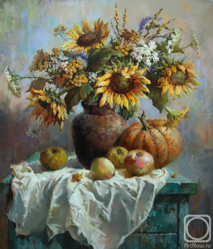 Smorygina Anna. Still life with sunflowers and tansy