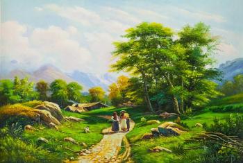 Copy of Ivan Shishkin's painting. Swiss landscape