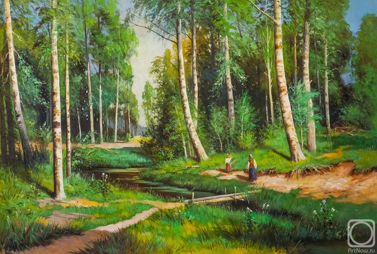 Romm Alexandr. Copy of Ivan Shishkin's painting. Stream in the birch forest