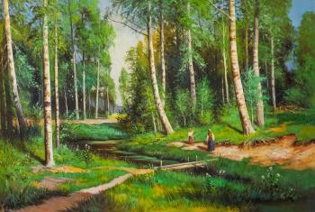 Copy of Ivan Shishkin's painting. Stream in the birch forest