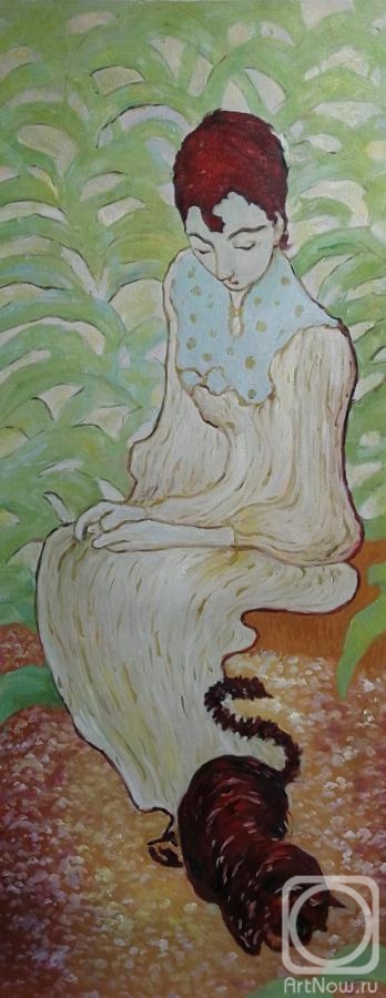 Kamskij Savelij. Copy of Pierre Bonnard's painting. Sitting woman with cat
