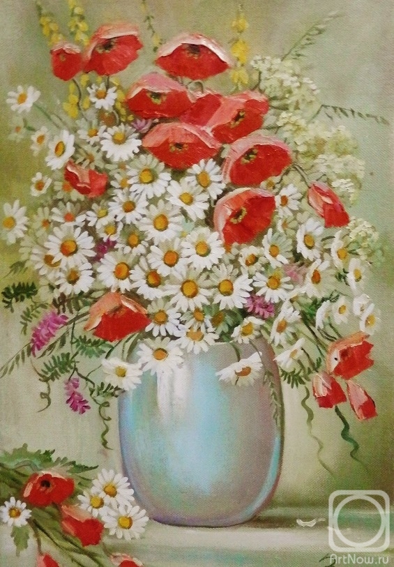 Saltykova Ireena. Poppies and chamomile