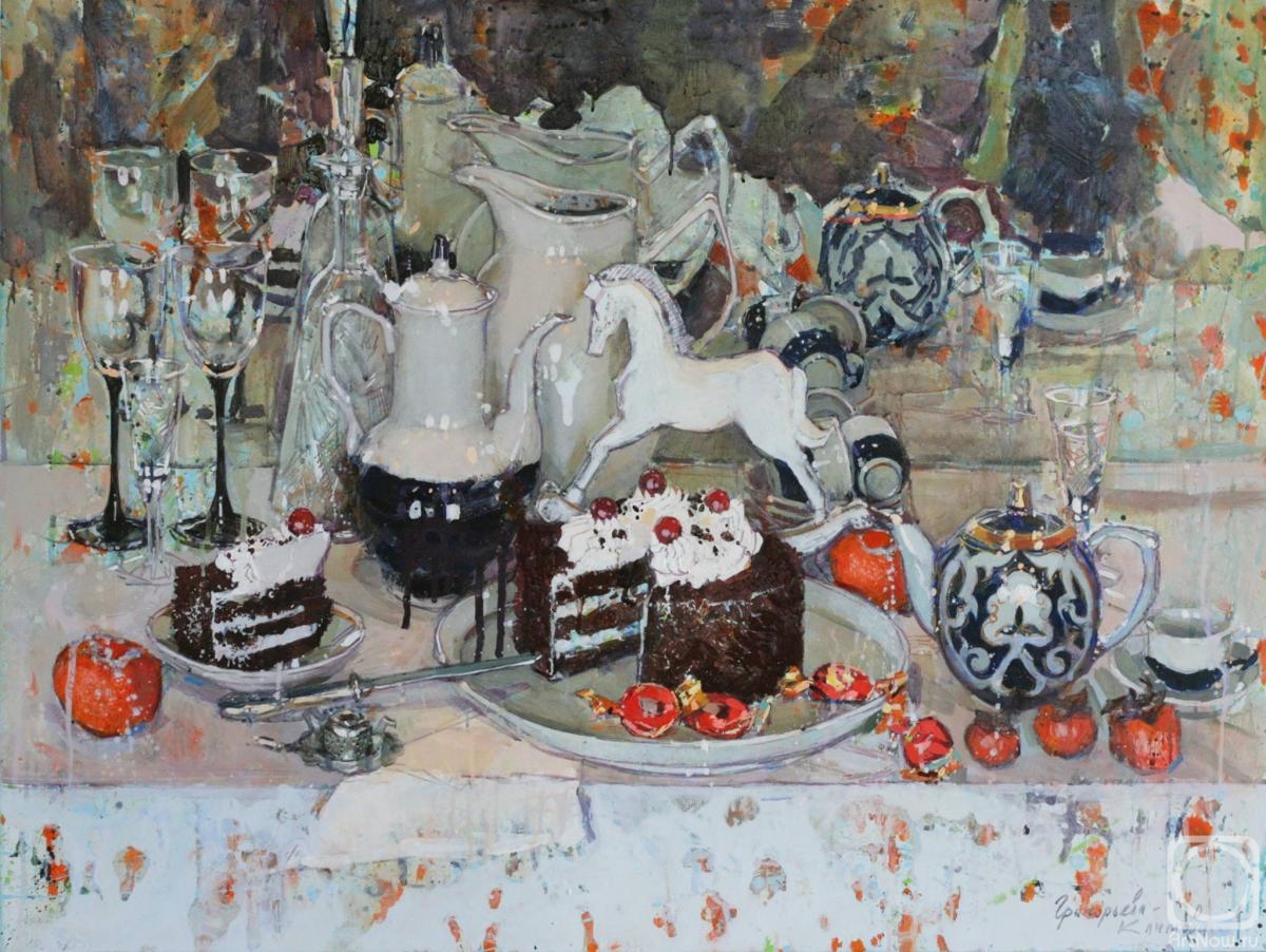 Grigorieva-Klimova Olga. Still life with chocolate cake